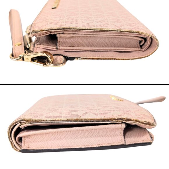 Michael Kors Pink Signature PVC Jet Set Travel Double Zip Wristlet Phone Wallet - Picture 4 of 9